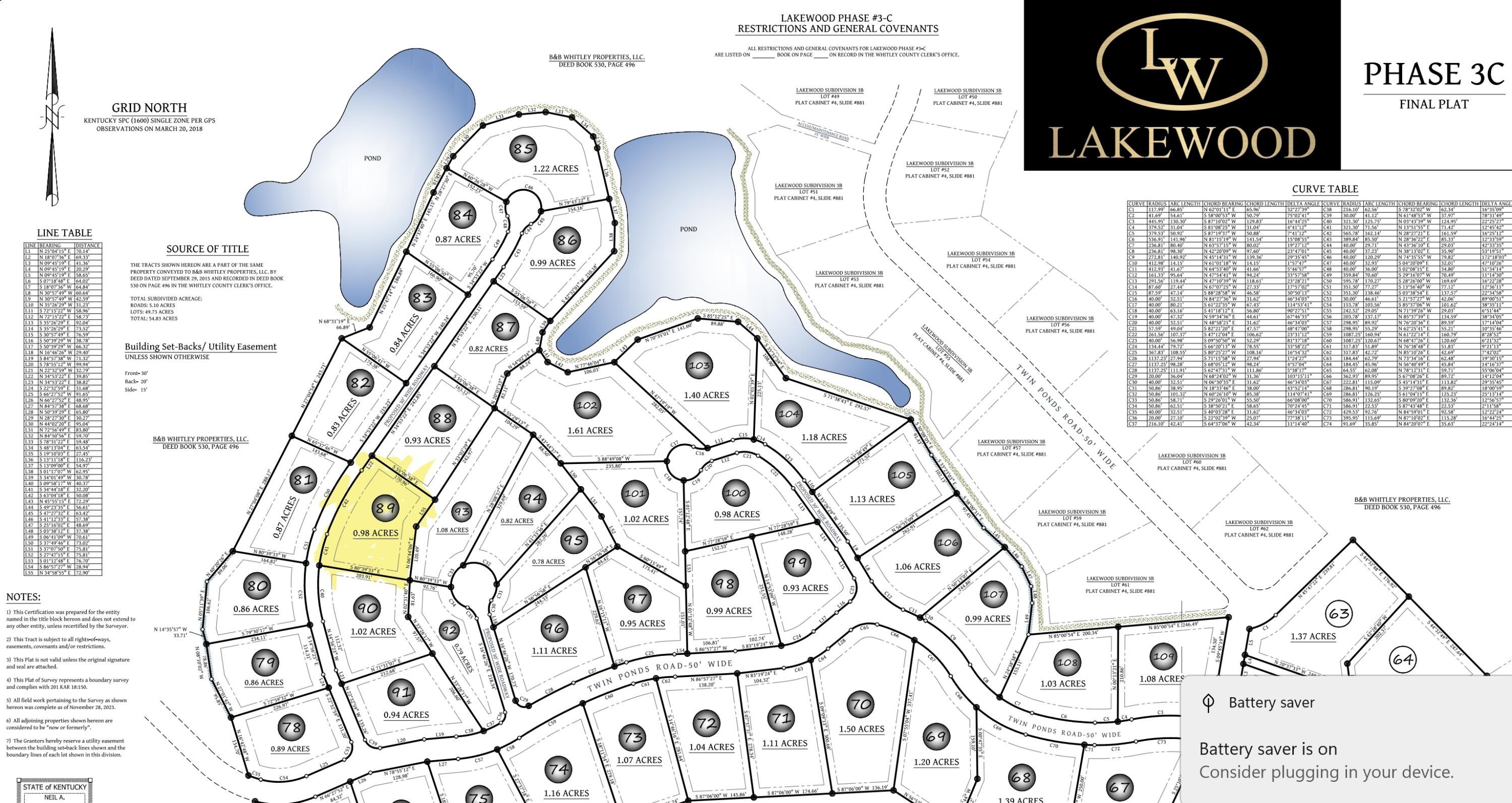 1. Lot 89 Lakewood Subdivision